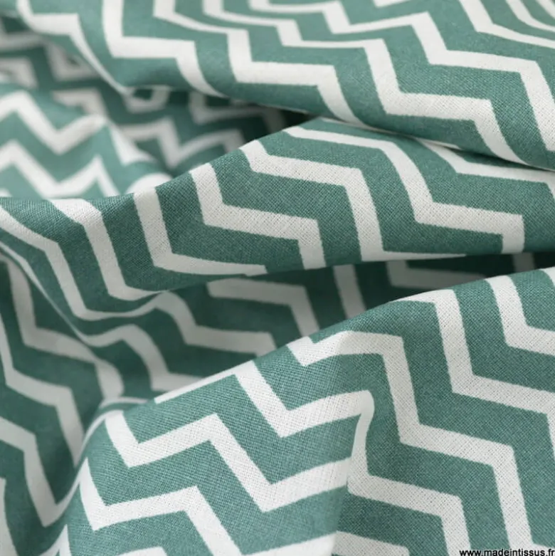 Tissu coton Tezy motif zigzag chevrons Thym - OEKO TEX