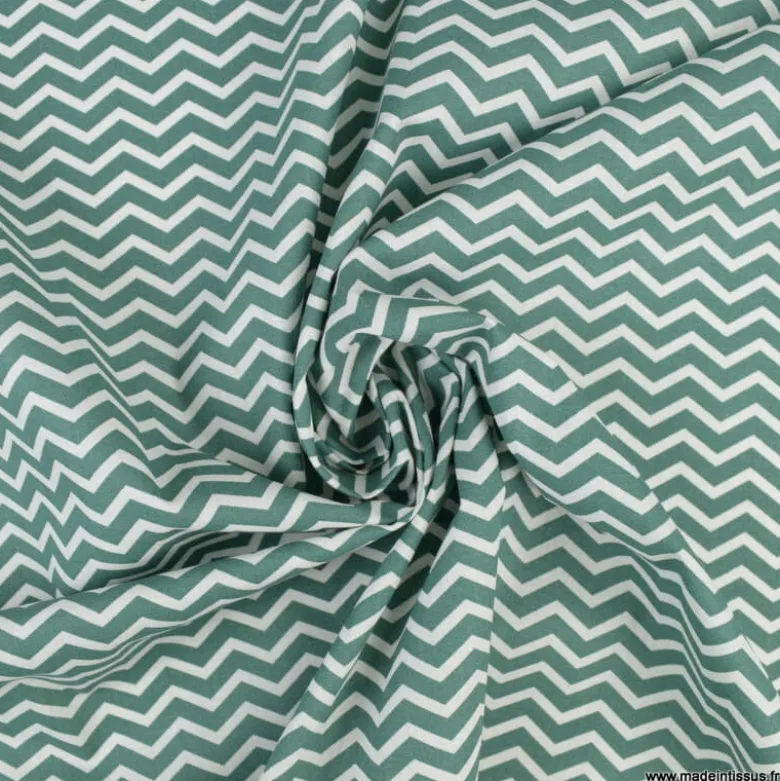 Tissu coton Tezy motif zigzag chevrons Thym - OEKO TEX