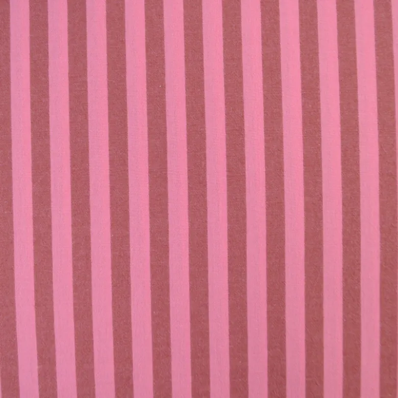 Tissu coton tissé teint à rayures - Grenat et rose