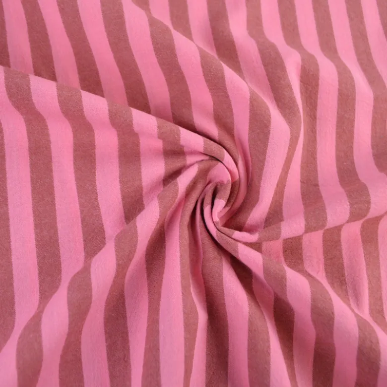 Tissu coton tissé teint à rayures - Grenat et rose