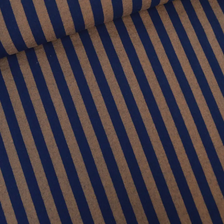 Tissu coton tissé teint à rayures - Bleu marine