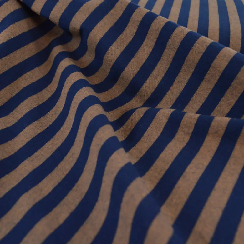 Tissu coton tissé teint à rayures - Bleu marine