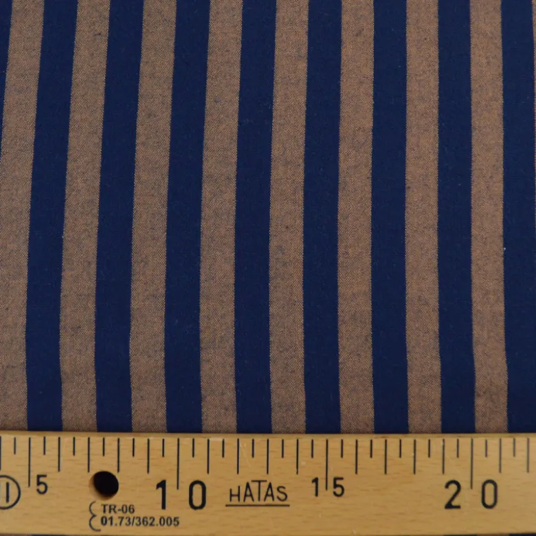 Tissu coton tissé teint à rayures - Bleu marine