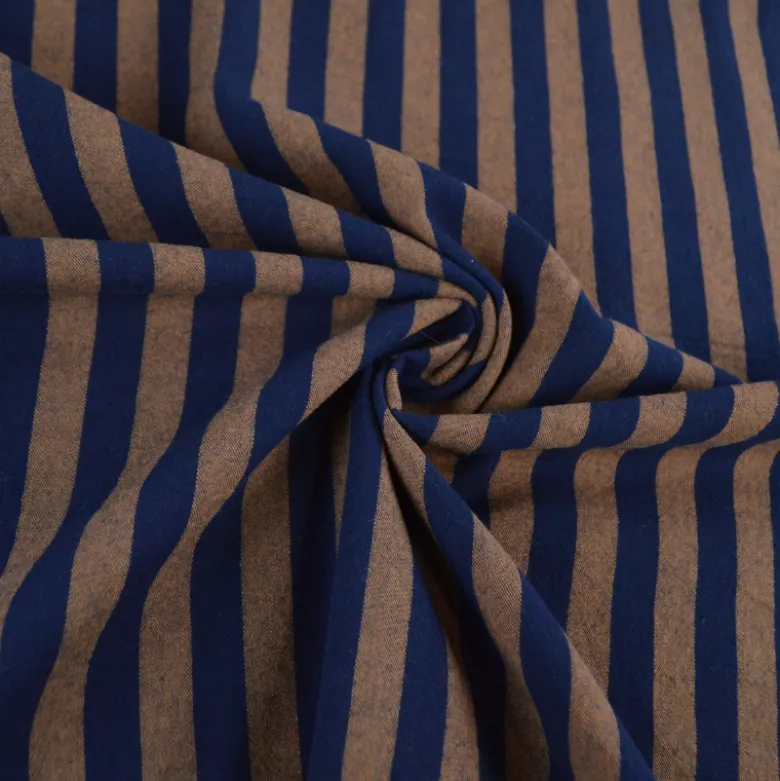 Tissu coton tissé teint à rayures - Bleu marine