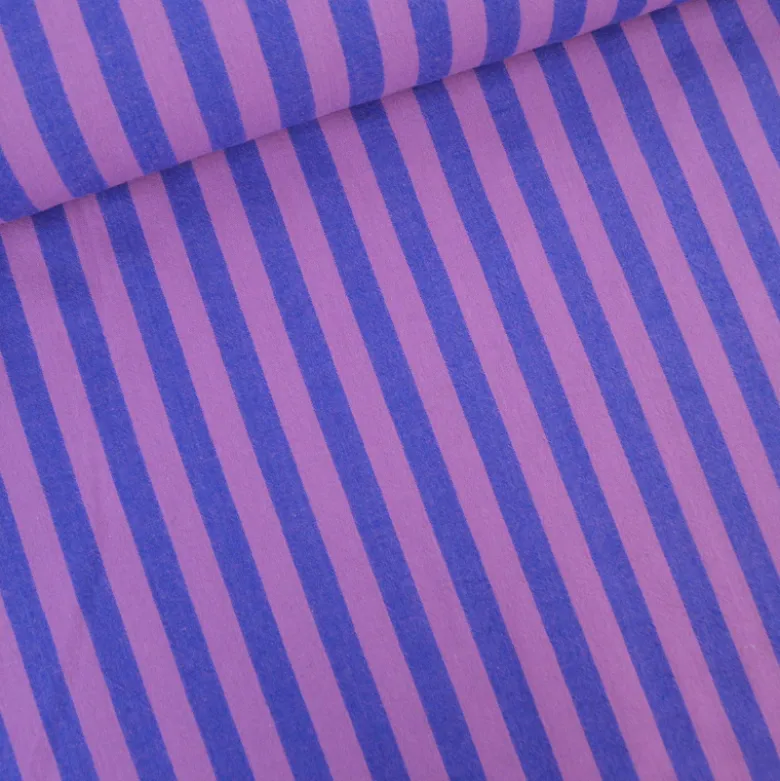 Tissu coton tissé teint à rayures - Violet et rose