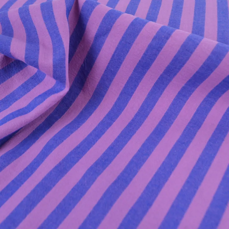 Tissu coton tissé teint à rayures - Violet et rose