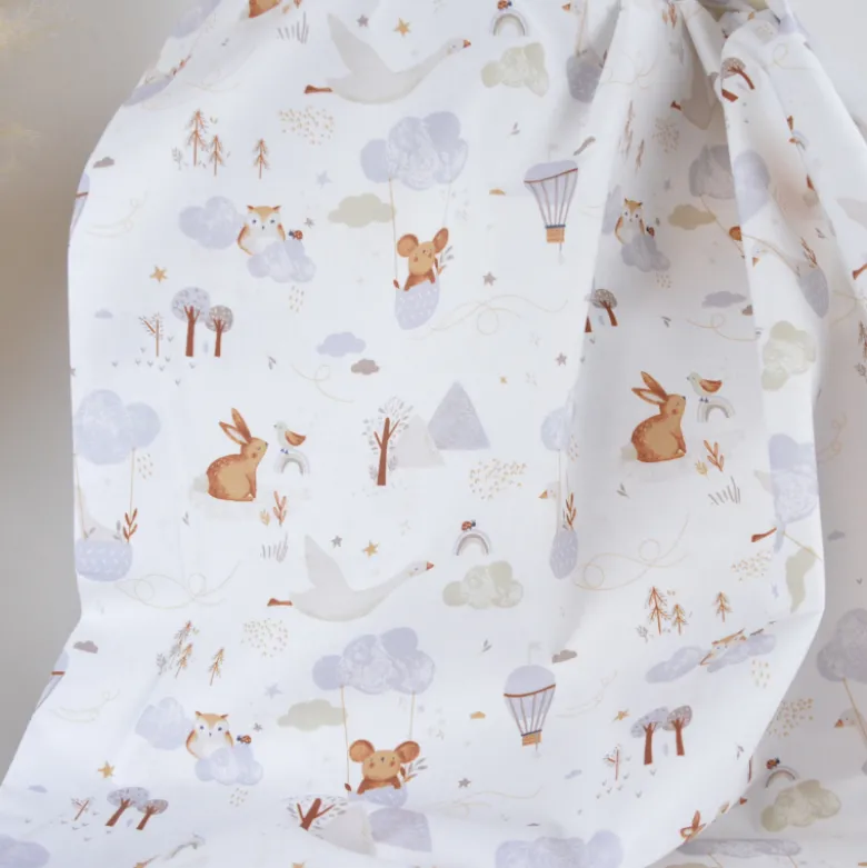 Tissu coton Volvie motif animaux et montgolfières - OEKO TEX