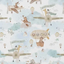 Tissu coton Wildair Motif avions vintage, montgolfières & animaux - OEKO TEX