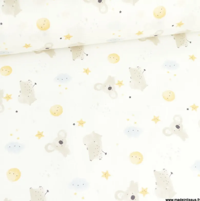 Tissu Coton Zipopo mixte motif koalas et hippopotames - OEKO TEX