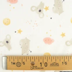 Tissu Coton Zipopo rose motif koalas et hippopotames - OEKO TEX