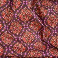 Tissu cretonne coton Albane motif fleurs fond bordeaux - OEKO TEX