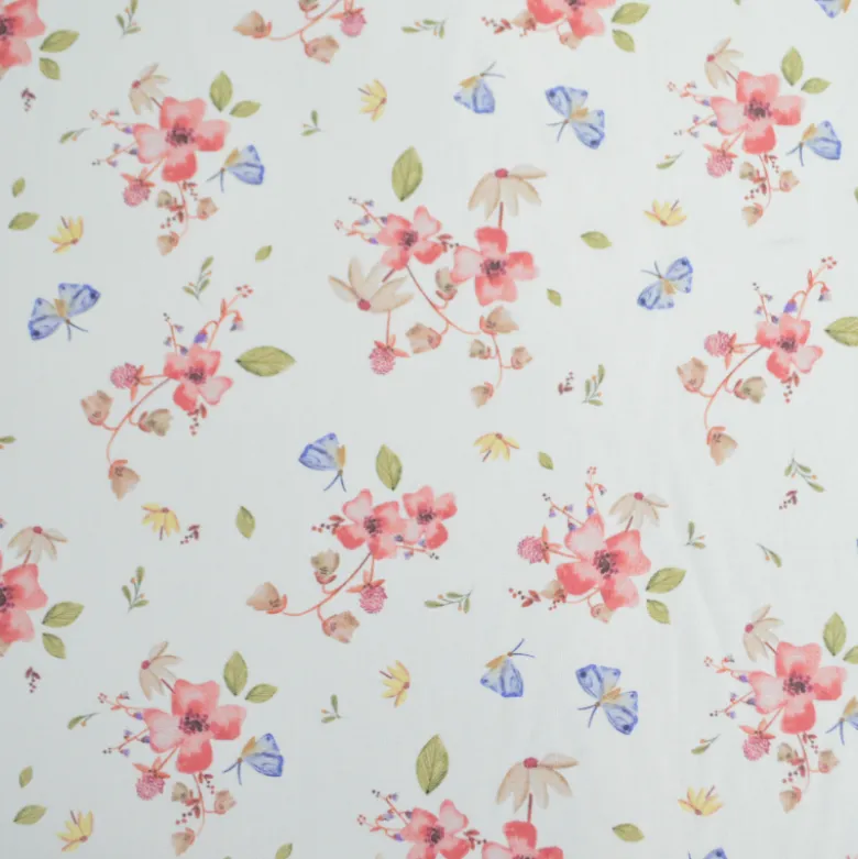 Tissu cretonne coton Amael motif fleurs roses fond écru - OEKO TEX