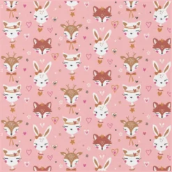 Tissu cretonne coton Anibel têtes d’animaux rose -OEKO TEX