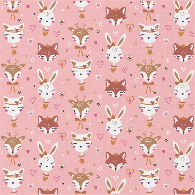 Tissu cretonne coton Anibel têtes d’animaux rose -OEKO TEX