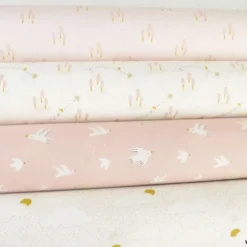 Tissu cretonne coton Ardain motifs arbres fond Rose fanée -OEKO TEX