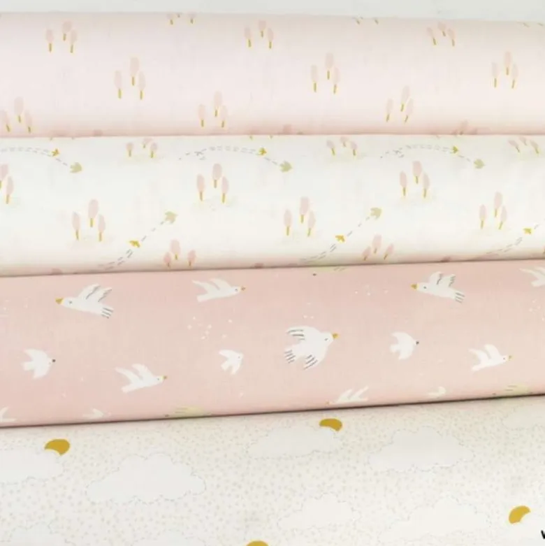 Tissu cretonne coton Ardain motifs arbres fond Rose fanée -OEKO TEX