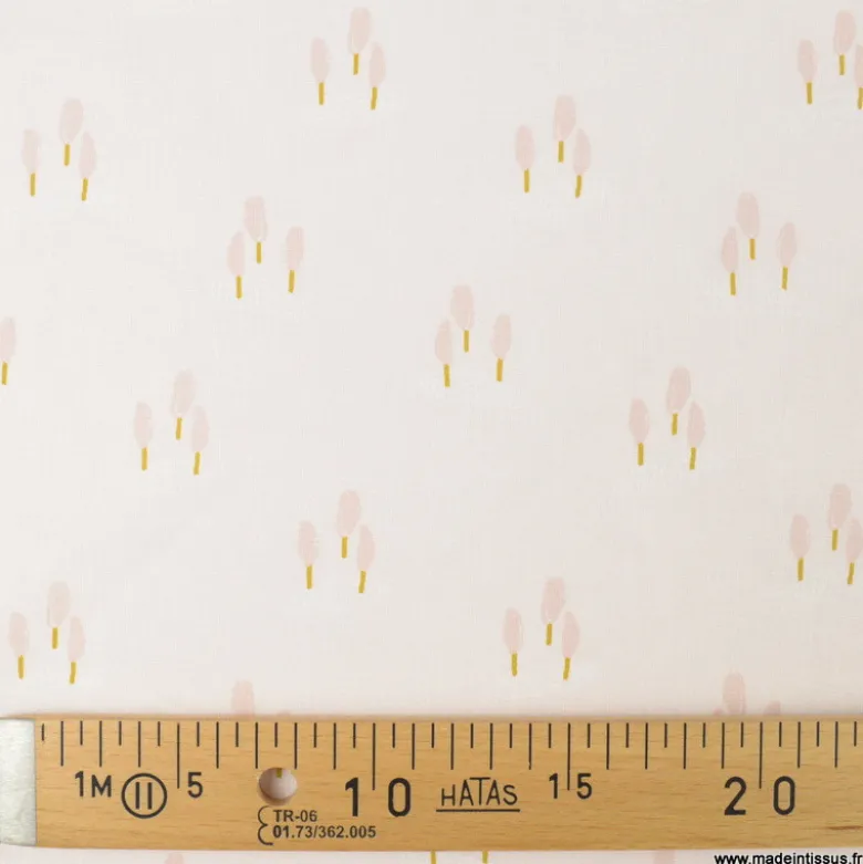 Tissu cretonne coton Ardain motifs arbres fond Rose fanée -OEKO TEX