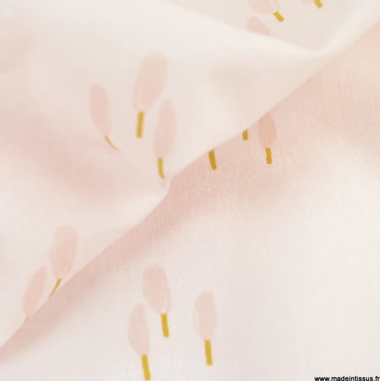 Tissu cretonne coton Ardain motifs arbres fond Rose fanée -OEKO TEX