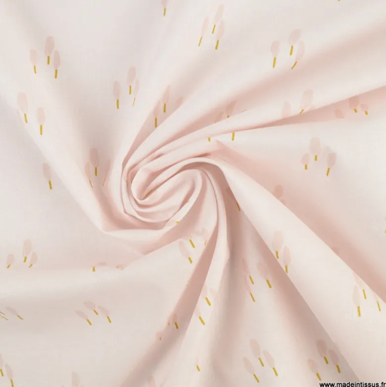 Tissu cretonne coton Ardain motifs arbres fond Rose fanée -OEKO TEX