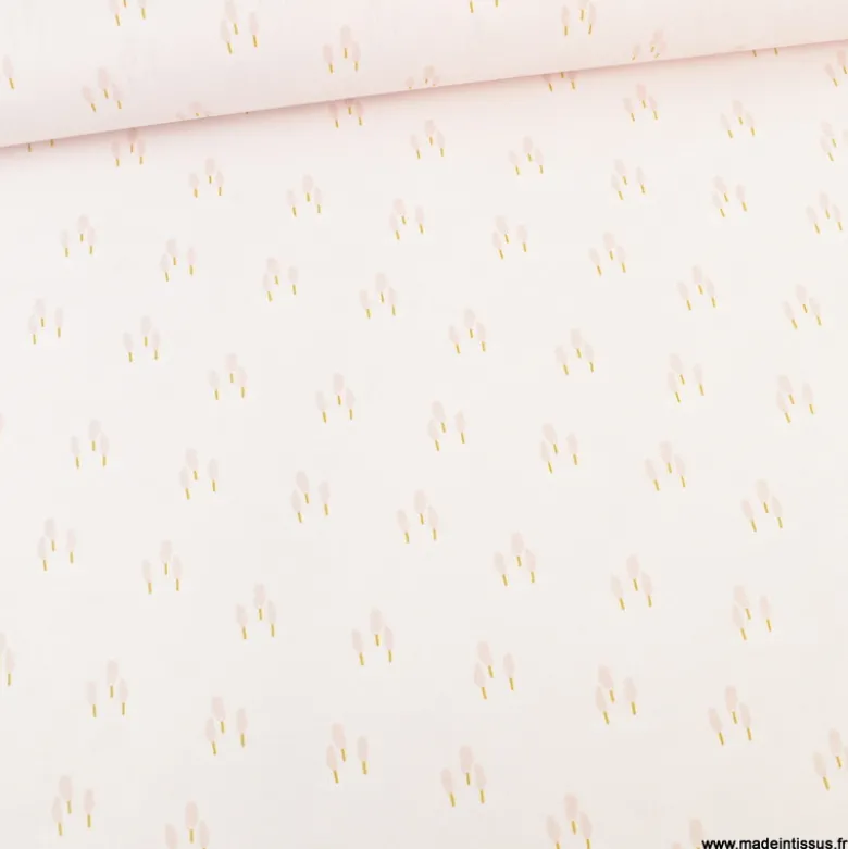 Tissu cretonne coton Ardain motifs arbres fond Rose fanée -OEKO TEX