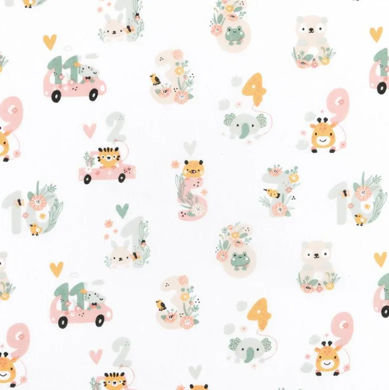 Tissu cretonne coton Babylove motifs voitures, animaux et chiffres - oeko tex