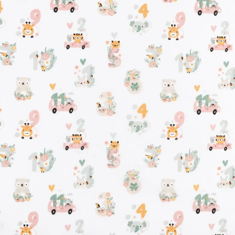 Tissu cretonne coton Babylove motifs voitures, animaux et chiffres - oeko tex