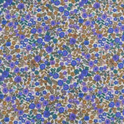 Tissu cretonne coton Barbara petites fleurs violettes et camel fond écru