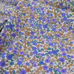 Tissu cretonne coton Barbara petites fleurs violettes et camel fond écru