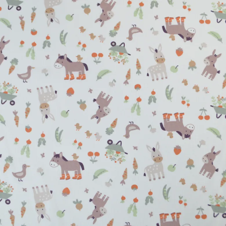 Tissu cretonne coton Baudet motif ânes et canards fond écru - OEKO TEX