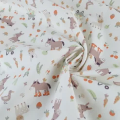 Tissu cretonne coton Baudet motif ânes et canards fond écru - OEKO TEX