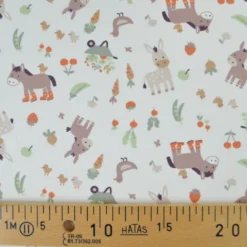 Tissu cretonne coton Baudet motif ânes et canards fond écru - OEKO TEX