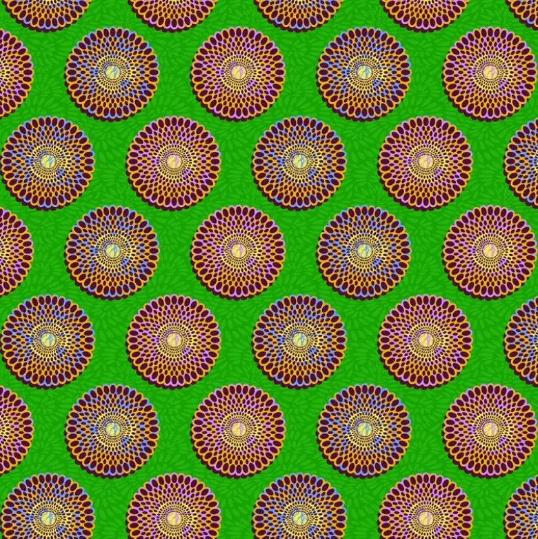 Tissu cretonne coton Bazin style wax vert – Motif rond
