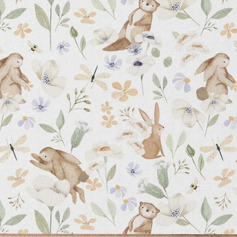 Tissu cretonne coton Cleonie motif loutres et animaux -OEKO TEX