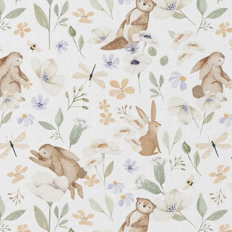 Tissu cretonne coton Cleonie motif loutres et animaux -OEKO TEX