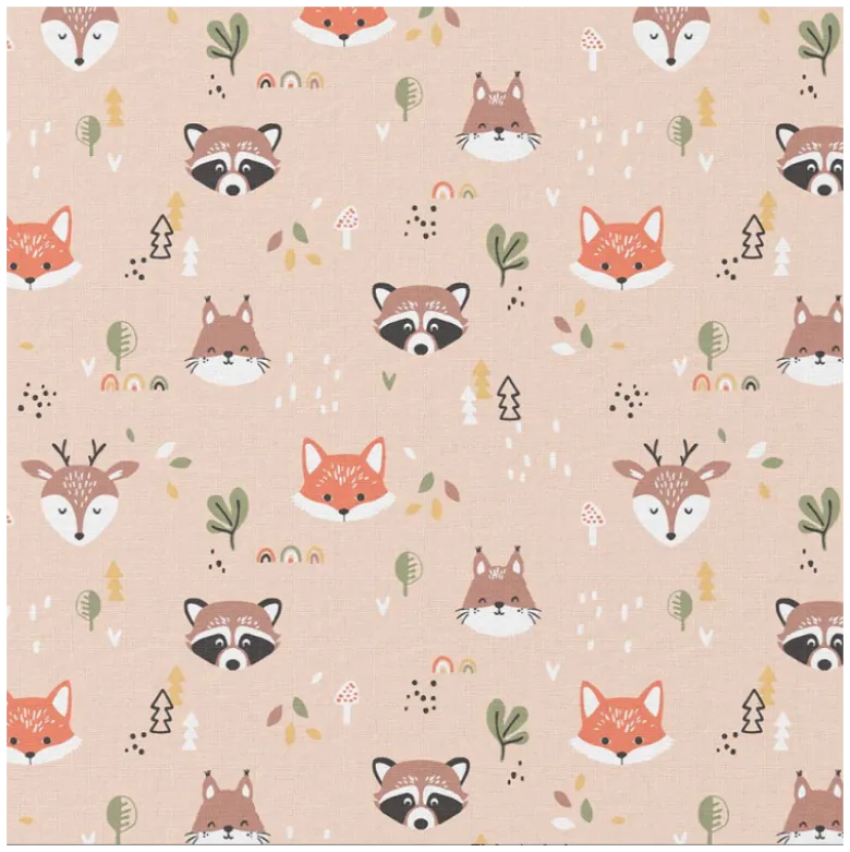 Tissu cretonne coton Doudapi motif animaux fond lin -OEKO TEX