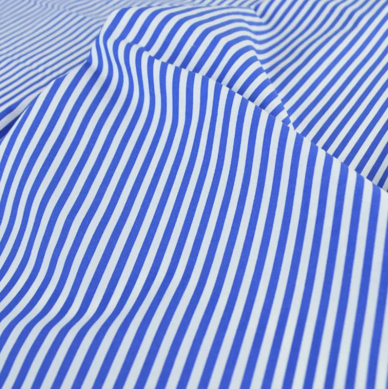 Tissu cretonne coton Edouard à rayures bleu fond blanc - OEKO TEX