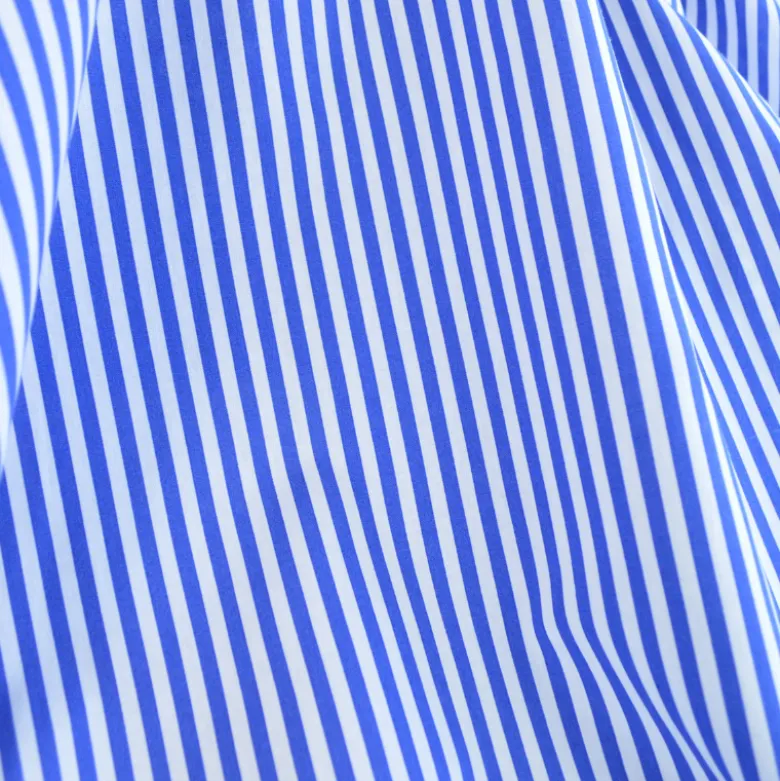Tissu cretonne coton Edouard à rayures bleu fond blanc - OEKO TEX
