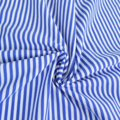 Tissu cretonne coton Edouard à rayures bleu fond blanc - OEKO TEX