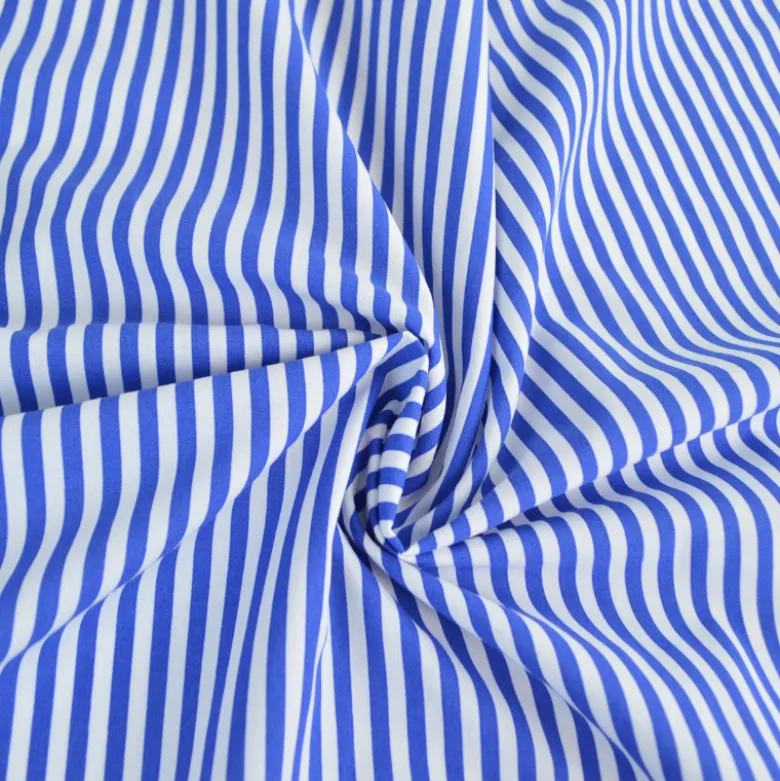 Tissu cretonne coton Edouard à rayures bleu fond blanc - OEKO TEX