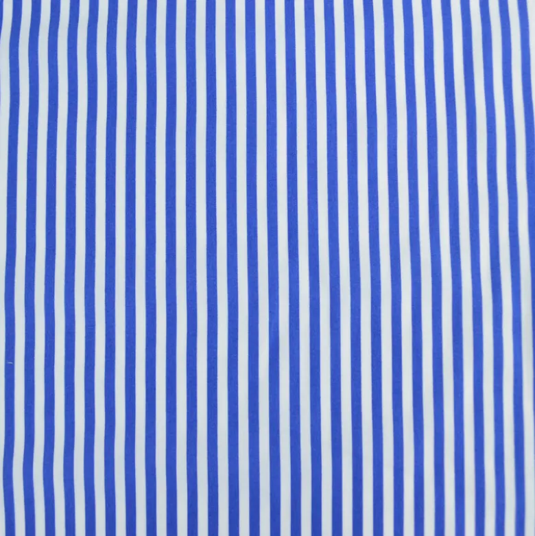 Tissu cretonne coton Edouard à rayures bleu fond blanc - OEKO TEX