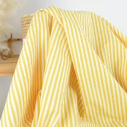 Tissu cretonne coton Edouard à rayures Jaunes fond blanc - OEKO TEX