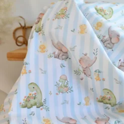 Tissu cretonne coton Ellie motif dinosaures et éléphants -OEKO TEX