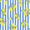 Tissu Cretonne Coton Etna – Citrons Jaunes sur Rayures Bleues