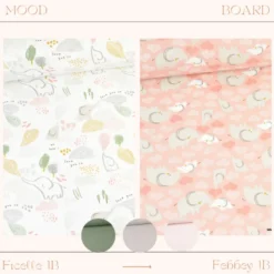 Tissu cretonne coton Febbey motifs éléphants et coeurs fond rose fané -OEKO TEX