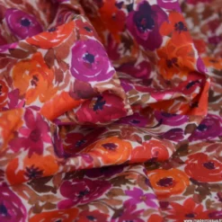 Tissu cretonne coton Filena fleurs roses et oranges - OEKO TEX