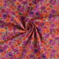 Tissu cretonne coton Filena fleurs roses et oranges - OEKO TEX