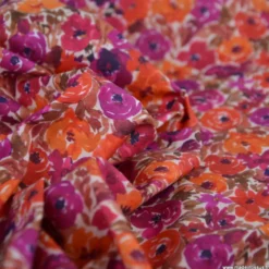 Tissu cretonne coton Filena fleurs roses et oranges - OEKO TEX