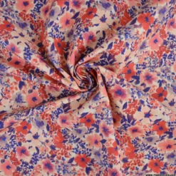 Tissu cretonne coton Giada fleurs rouges et bleues - OEKO TEX