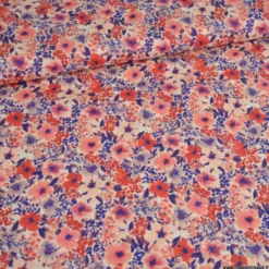 Tissu cretonne coton Giada fleurs rouges et bleues - OEKO TEX