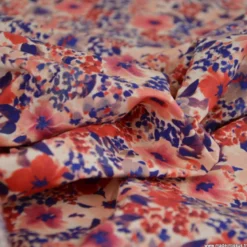 Tissu cretonne coton Giada fleurs rouges et bleues - OEKO TEX